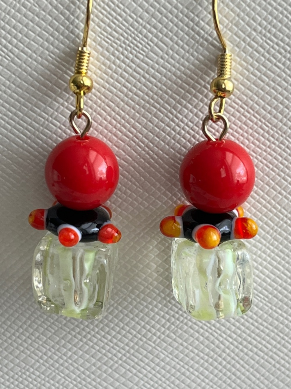 Bold Red Bead and Glass Cube Dangle Earrings - Women Jewelry